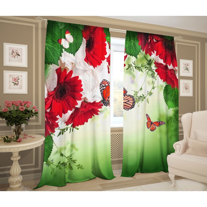 Комплект штор Взлет 147х267 +/- 3см 2шт, зеленый, габардин, п/э