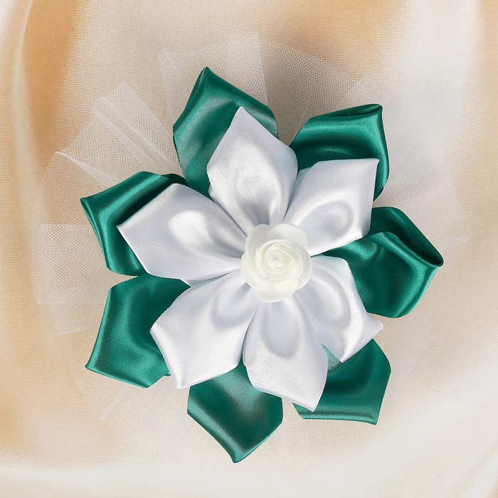 Бант для декора «Канзаши» D 14 см Угловой с фатином, цвет :изумрудный