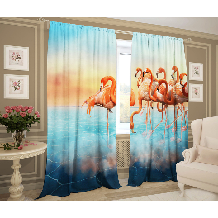 Комплект штор Грация фламинго 147х267 +/- 3см 2шт, голубая, габардин, п/э