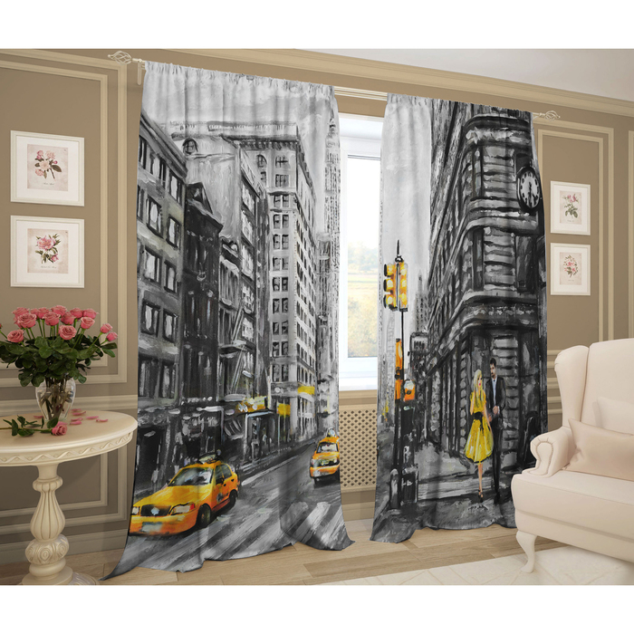 Комплект штор Желтое такси 147х267 +/- 3см 2шт, габардин, п/э