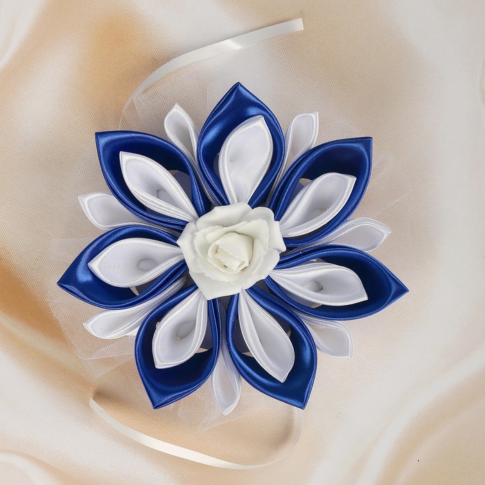 Бант для декора «Канзаши» D 15 см Угловой с фатином ,цвет :синий