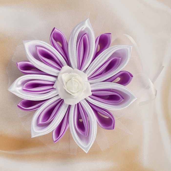 Бант для декора «Канзаши» D 15 см Угловой с фатином ,цвет : сиреневый