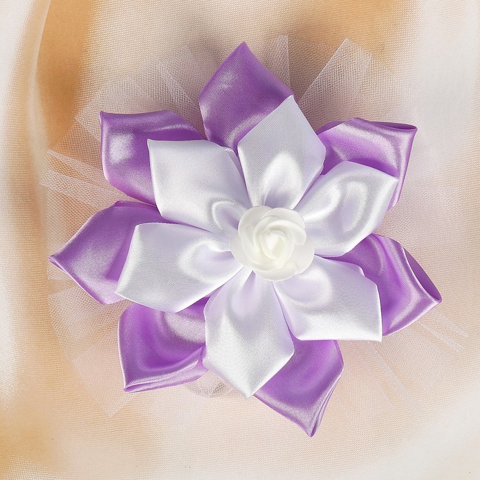 Бант для декора «Канзаши» D 14 см Угловой с фатином, цвет :сиреневый