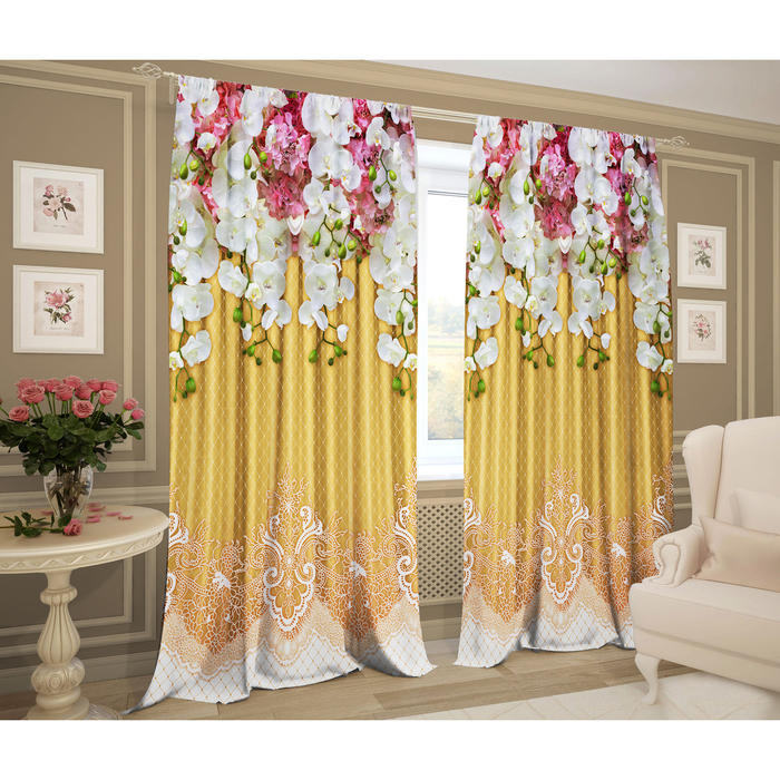 Комплект штор Лакомка 147х267 +/- 3см 2шт, золото, габардин, п/э