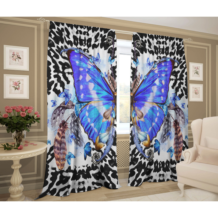 Комплект штор Махаон 147х267 +/- 3см 2шт, синий, габардин, п/э