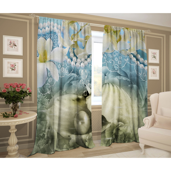 Комплект штор Океан Эльзы 147х267 +/- 3см 2шт, габардин, п/э