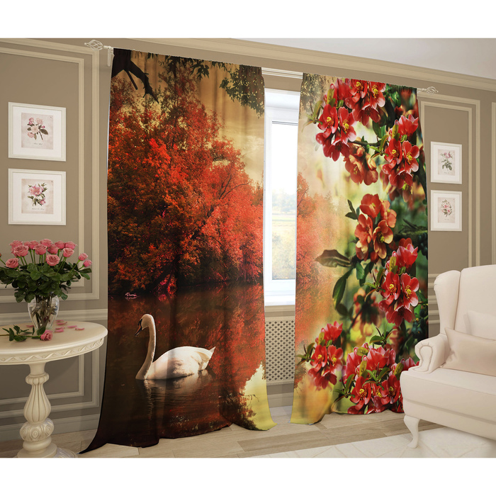 Комплект штор Прекрасный лебедь 147х267 +/- 3см 2шт, габардин, п/э