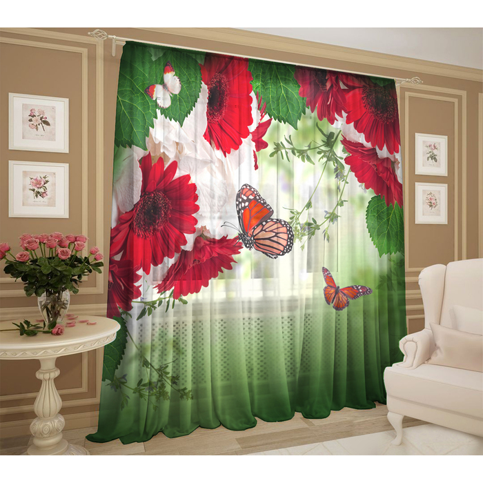 Тюль Взлет зеленый 147х267 +/- 3см, 2шт, шифон, п/э