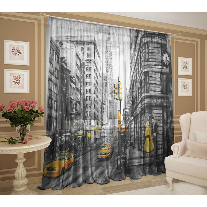 Тюль Желтое такси 147х267 +/- 3см, 2шт, шифон, п/э