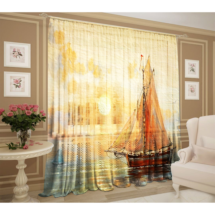 Тюль Кораблик 147х267 +/- 3см, 2шт, шифон, п/э