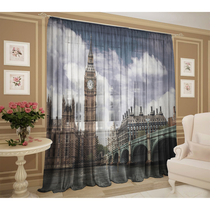 Тюль Лондонский Тауэр 147х267 +/- 3см, 2шт, шифон, п/э