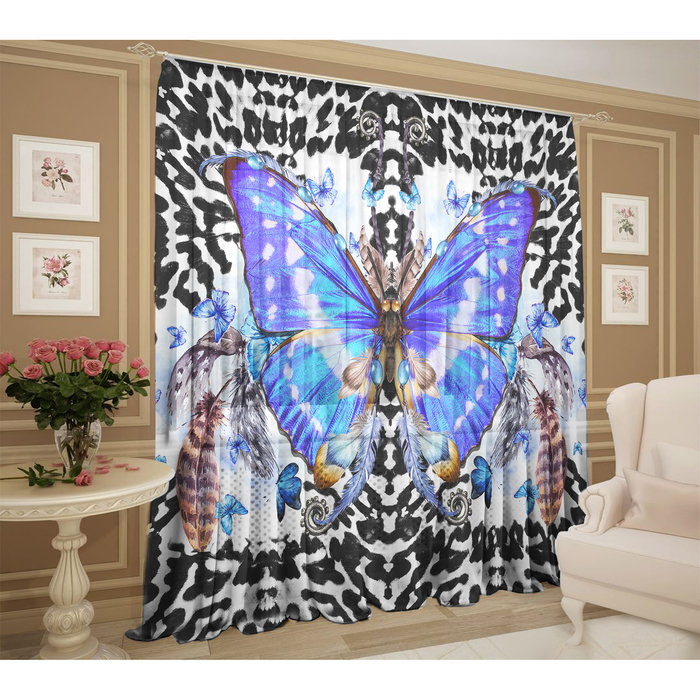 Тюль Махаон 147х267 +/- 3см, 2шт, синий, шифон, п/э