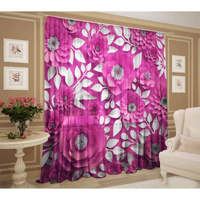 Тюль Монте роза 147х267 +/- 3см, 2шт, розовый шифон, п/э