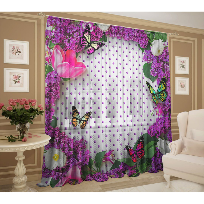 Тюль Нектар 147х267 +/- 3см, 2шт, синий, шифон, п/э