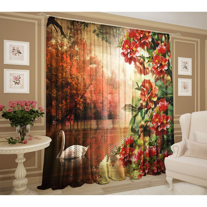 Тюль Прекрасный лебедь 147х267 +/- 3см, 2шт, шифон, п/э