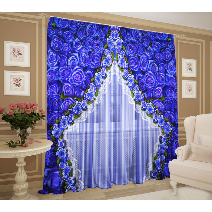 Тюль Упоение 147х267 +/- 3см, 2шт, синий, шифон, п/э