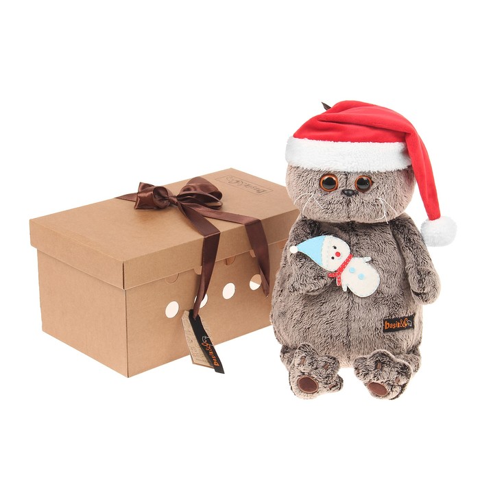 Мягкая игрушка "Басик" в колпаке со снеговичком, 30 см