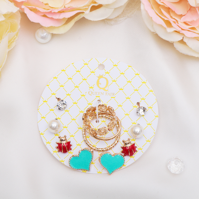 Пусеты с кольцами "Настроение" лето, сердце, цветные