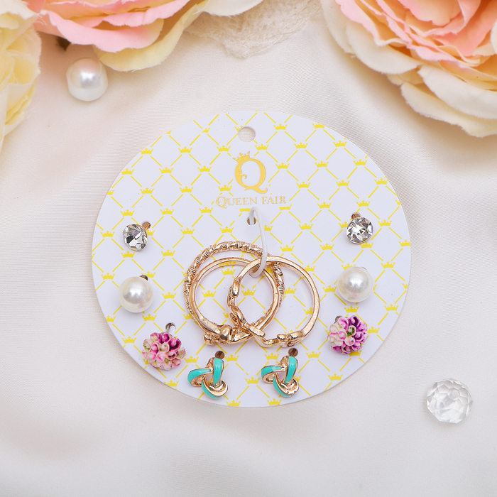 Пусеты с кольцами "Настроение" цветы, цветные