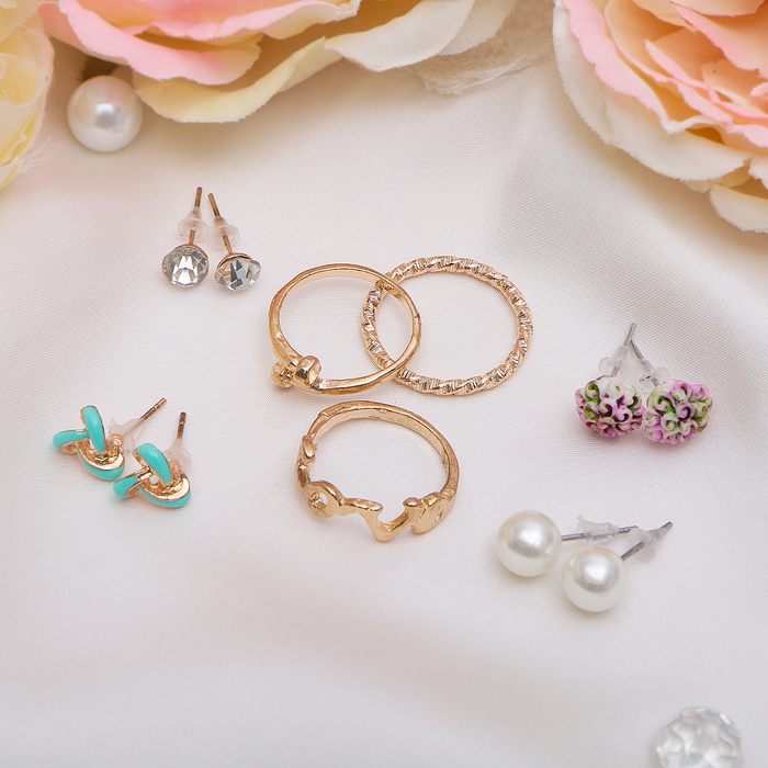 Пусеты с кольцами "Настроение" цветы, цветные