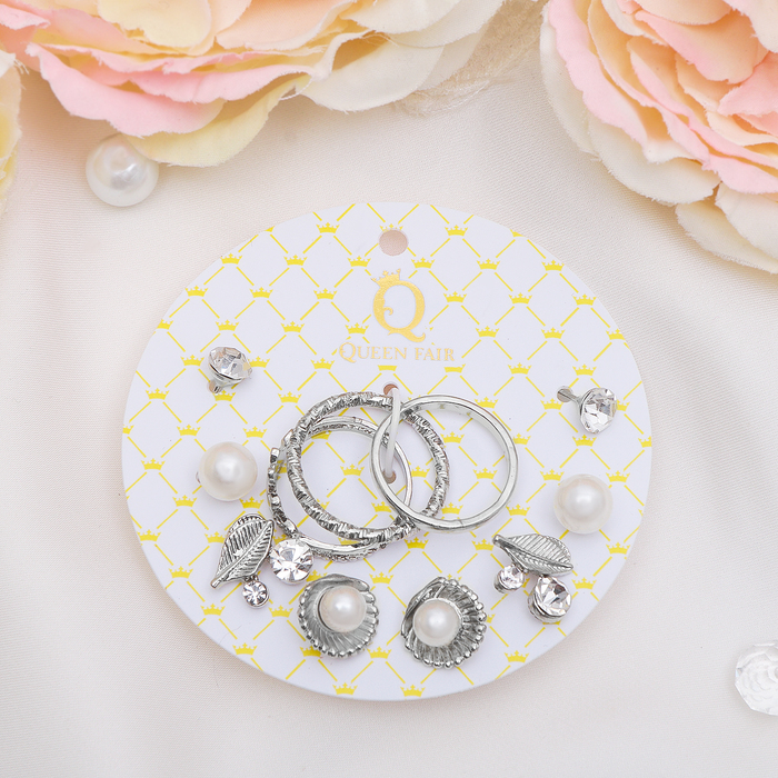 Пусеты с кольцами "Настроение" удача, цвет белый в серебре