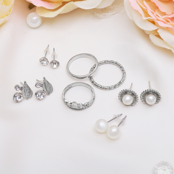 Пусеты с кольцами "Настроение" удача, цвет белый в серебре