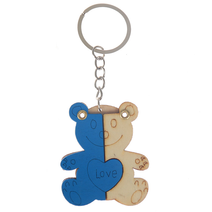 Брелок дерево медальон раздвижной "Медвежонок" МИКС 5х4,5 см