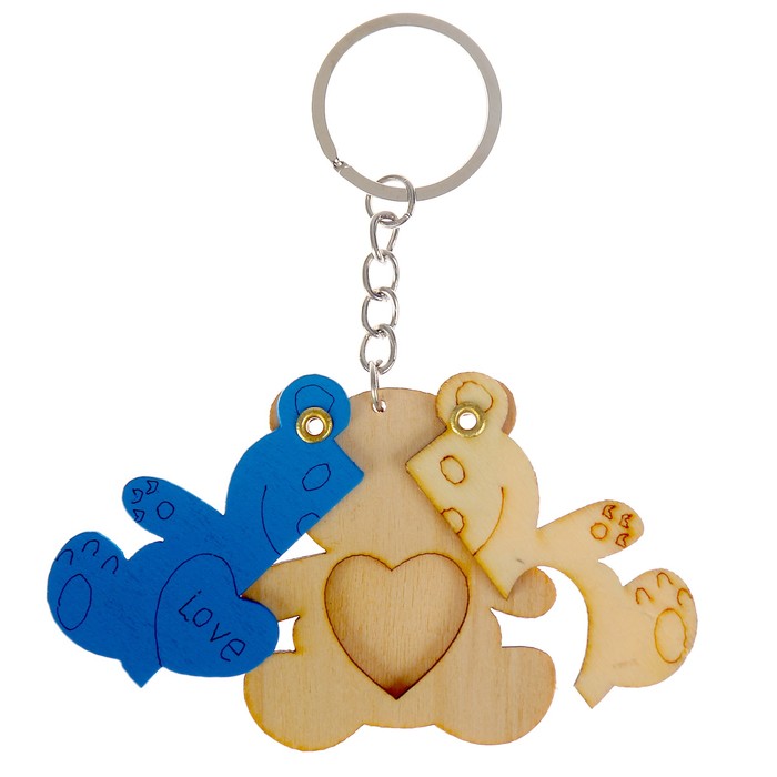 Брелок дерево медальон раздвижной "Медвежонок" МИКС 5х4,5 см