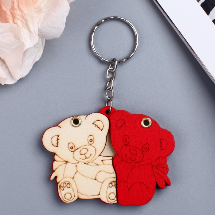 Брелок дерево медальон раздвижной "Два медвежонка" МИКС 5,3х4,2 см