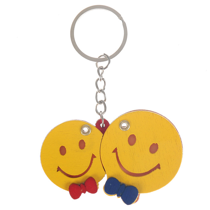 Брелок дерево медальон раздвижной "Два смайлика" МИКС 4,5х6,7 см