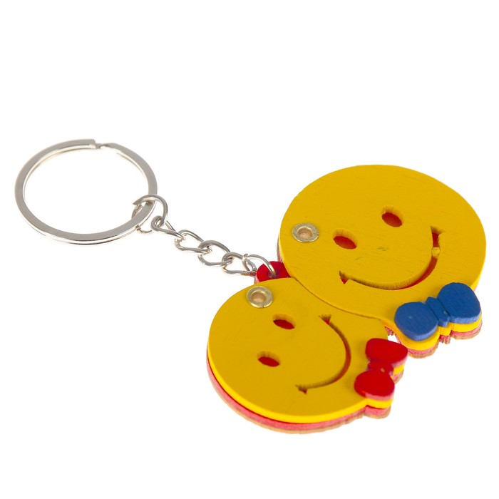 Брелок дерево медальон раздвижной "Два смайлика" МИКС 4,5х6,7 см