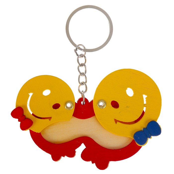 Брелок дерево медальон раздвижной "Два смайлика" МИКС 4,5х6,7 см