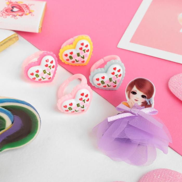 Набор детский "Выбражулька" 5 предметов: брошь, 4 кольца, белоснежка, цвет МИКС