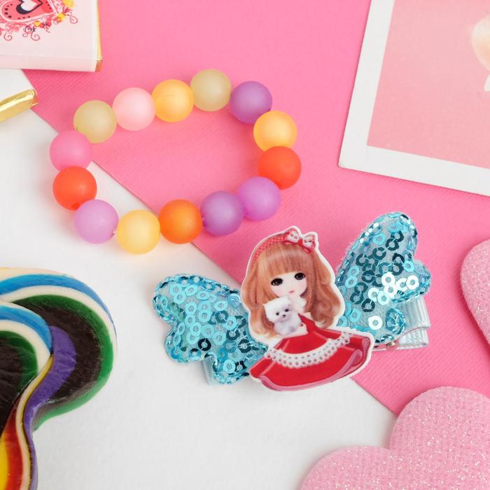 Набор детский "Выбражулька" 2 предмета: заколка, браслет, девочка со щенком, цвет МИКС