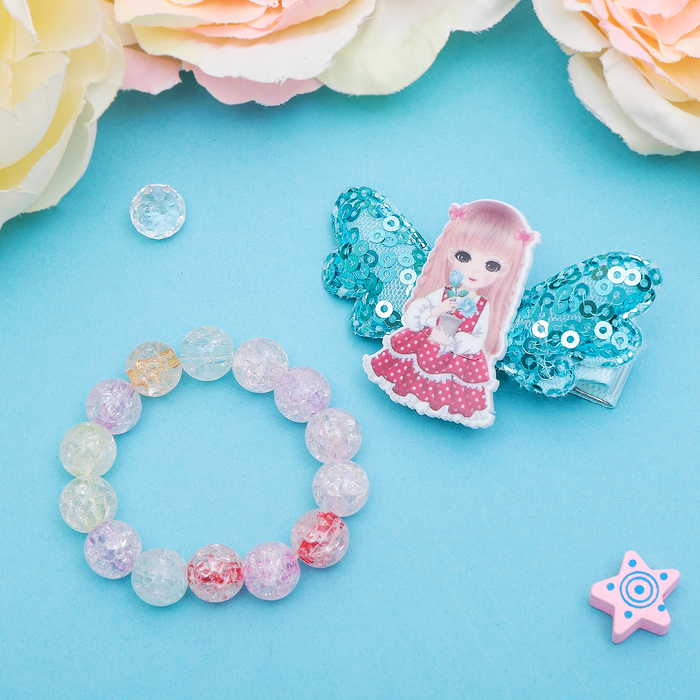 Набор детский "Выбражулька" 2 предмета: заколка, браслет, девочка с букетом, цвет МИКС