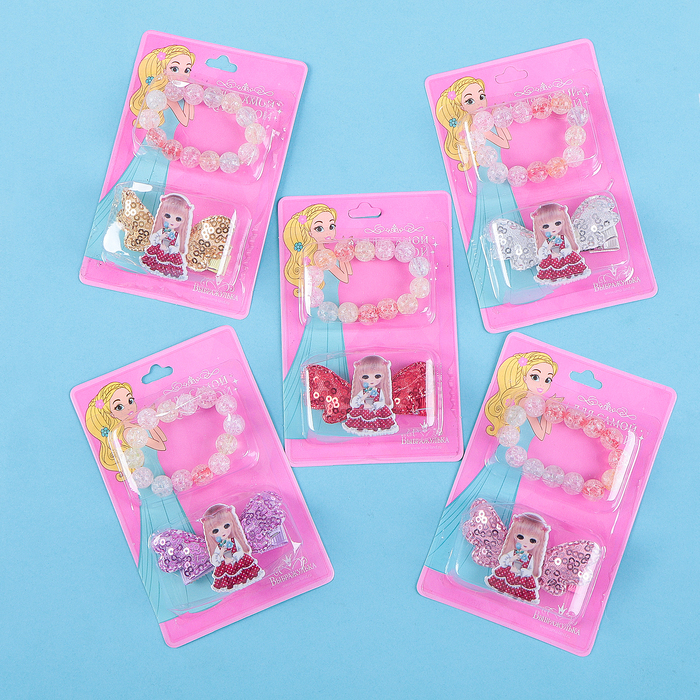 Набор детский "Выбражулька" 2 предмета: заколка, браслет, девочка с букетом, цвет МИКС