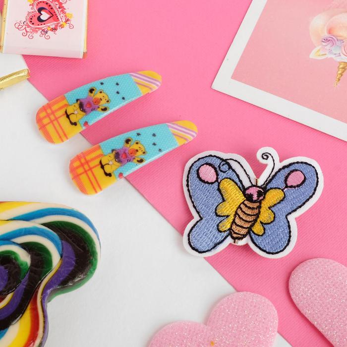 Набор детский "Выбражулька" 3 предмета: 2 заколки, брошь, бабочка, цвет МИКС