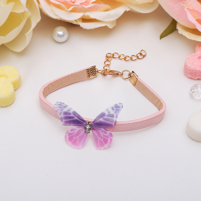 Браслет кожа Butterfly, цвет розовый