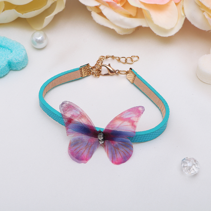 Браслет кожа Butterfly, цвет голубой
