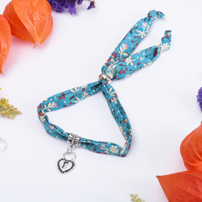 Браслет ассорти "Любовь" замок, цвет синий в чернёном серебре