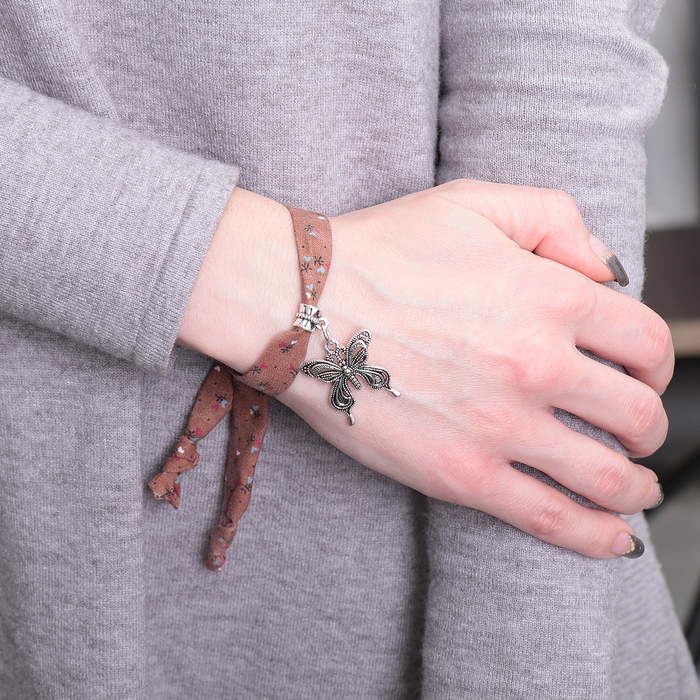 Браслет ассорти "Любовь" бабочка, цвет коричневый в чернёном серебре