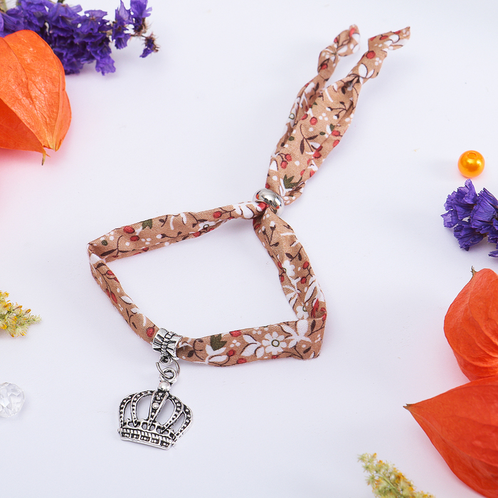 Браслет ассорти "Любовь" корона, цвет бежевый в чернёном серебре