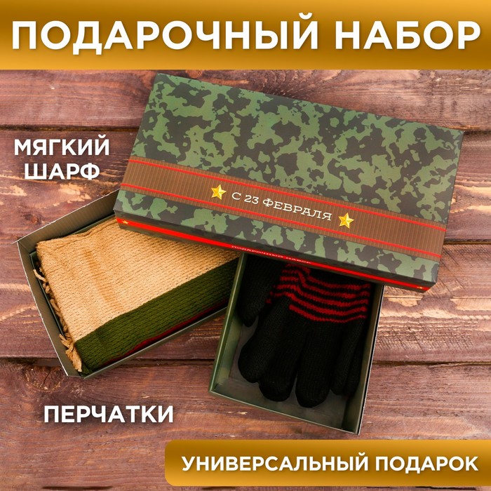 Подарочный набор С 23 Февраля: шарф, перчатки подарочный сертификат 101 чай на 1000 р с 23 февраля