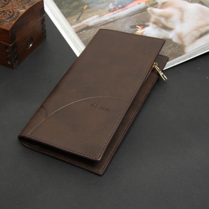 Портмоне мужское, 3 отдела, для карт, монет, цвет коричневый