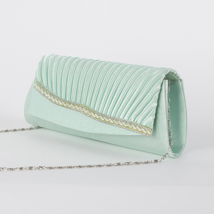 Клатч женский на магните, 1 отдел, длинная цепочка, цвет мятный