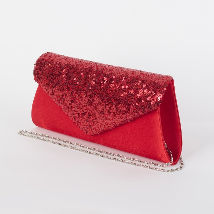 Клатч женский на магните, 1 отдел, длинная цепочка, цвет красный