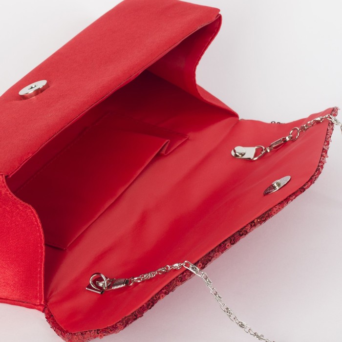 Клатч женский на магните, 1 отдел, длинная цепочка, цвет красный