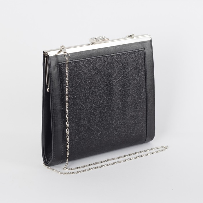Клатч женский на фермуаре, 1 отдел, длинная цепочка, цвет чёрный