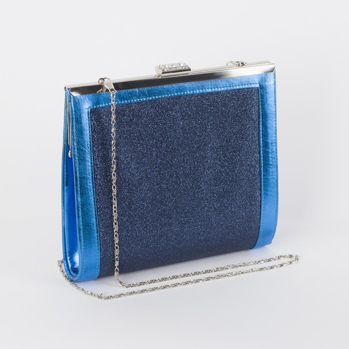 Клатч женский на фермуаре, 1 отдел, длинная цепочка, цвет синий