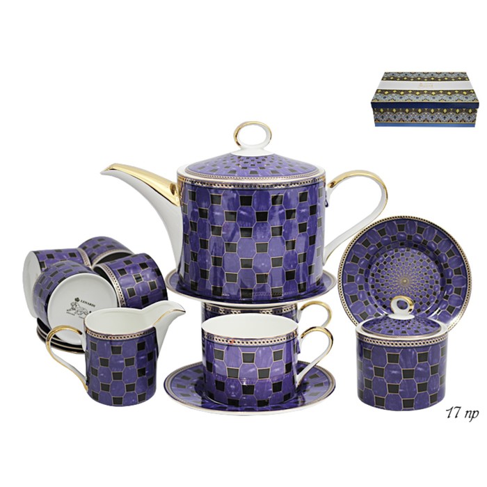 Чайный сервиз фарфор, 17 предметов, синий